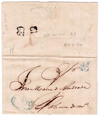 Pre-philately. Letter written in Porto, on 28/12/1841, to Valen&ccedil;a do Minho, postage of 25 r&eacute;is 