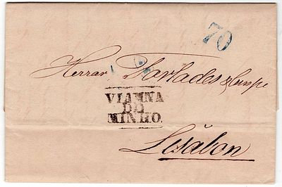 Pre-philately. Letter written in Viana do Minho on 9/05/1842. Mark VIANA DO MINHO VCT 6 in 