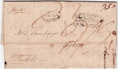 Pre-philately.1814.Letter sent from New York on May 23, 1814, destined for Lisbon, where it 