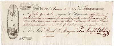 1830. Bill of exchange for &pound;233 drawn by Hunt, Newman Roope, dated Porto 12/01/1830