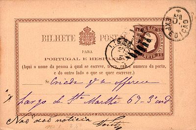 Postal stationery. Lutz Hohensang. D. Lu&iacute;s Relief 15 reis. Stationery OM#1, circulated in 