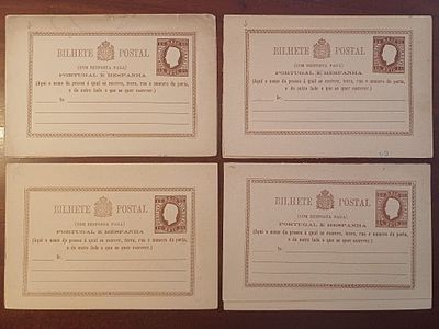 Postal stationery. Lutz Hohensang. D. Lu&iacute;s Relief 15 reis set of 4 15+15 reis stationery, OM#3 