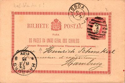 Postal stationery. Lutz Hohensang. D. Lu&iacute;s relief 25 reis. 25 reis stationery OM 2 error S of 