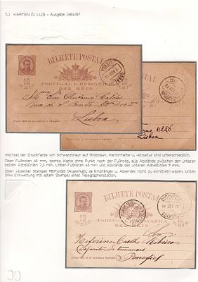 Postal stationery from the Lutz collection, collection sheet with 3 D. Luis stationery items 