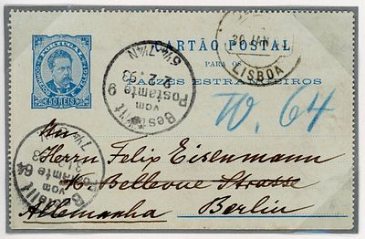 Postal stationery, Lutz collection, postcard for foreign countries, 50 r&eacute;is postage from King 