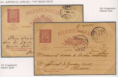 Postal stationery from the Lutz collection. Sheet with 2 postal stationery cards, 10 r&eacute;is, D. 