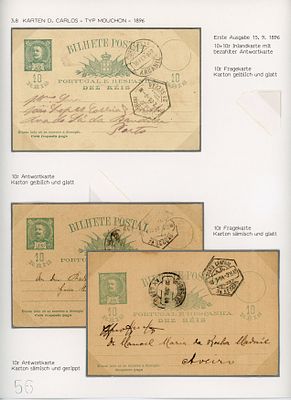 Postal stationery from the Lutz collection. Sheet containing 3 postal stationery items, 10 r&eacute;is 