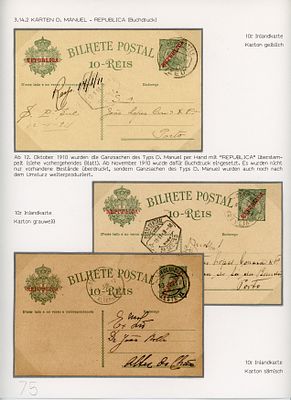 Postal stationery collection Lutz 3 postal stationery of 10 reis D. Manuel with the S/C 