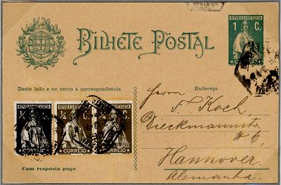 Lutz postal stationery collection, one-cent Ceres postal stationery with additional stamps 