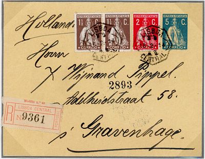 Lutz collection postal stationery. 5 cent Ceres envelope, registered, with additional stamps, a 