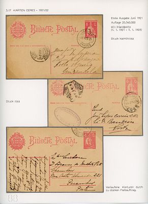 Lutz collection postal stationery. 3 Ceres postal stationery of the 6 cent rate, OM#62, printed 