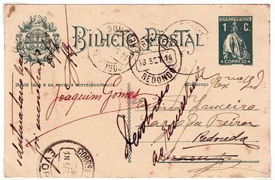 Postcard from the post office, with a fee of 1 centavo, printed, sent (14.9.1914) by the 