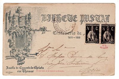 Portugal. Ceres.1916. &frac14; Tanga Postal Station of the Centenary of India, used as a support for 