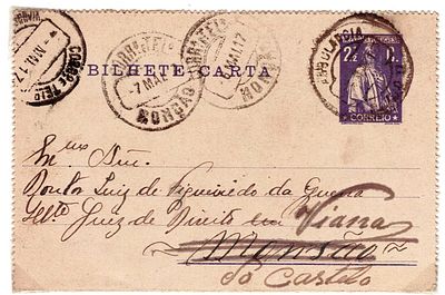 Letter-ticket from the post office, with a fee of 2 1/2 centavos, printed, sent (5.5.1917) by 