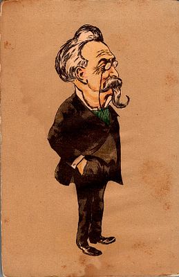 Postcard with caricature. Colored postcard with caricature of a government member. New, signs 