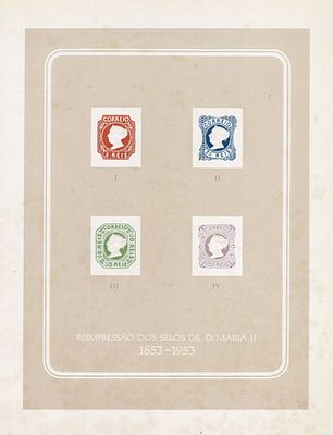 Reprints Portugal 1953 * 1853 D. Maria II. MF1/4. Complete sheet (with the margins with which 