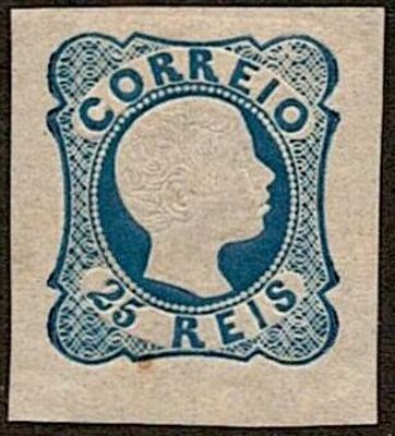 Reprints 1863 * 1856-58 D. Pedro ringed hair. Reprint of the stamp Mf#12 of 25 reis blue 