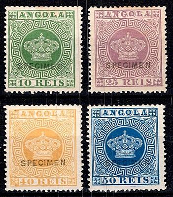 Angola Reprints 1885 * 1881-1885 Coroa new colors. 4 reprints of 1885, of 10, 25, 40 and 50 