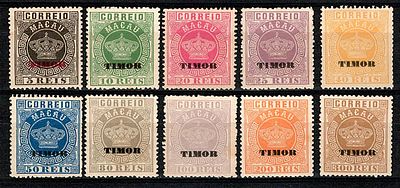 Reprints Timor 1885 * 1886 Coroa of Macau with Timor overprint. Full set of 10 reprints, in 