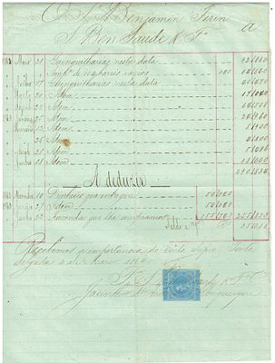 Fiscal Stamps. 1861. Azores. General. D. Luis I.ND. Receipt made in Ponta Delgada on 4.3.1864 