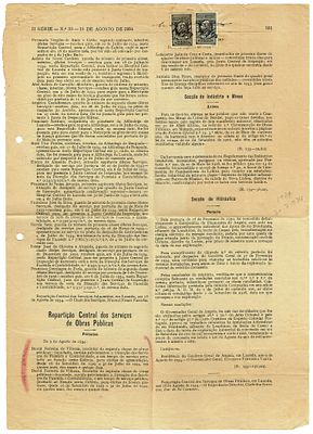 Mozambique. Fiscal Stamps. Page from the Official Bulletin of Mozambique of August 18, 1934 