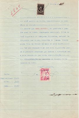 Fiscal Stamps. 1941. Mozambique. Chinde.5 with overprint Republic. Stamp of 500 reis of Tax of 