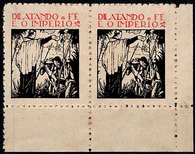 Vignettes Portugal. PAIR of leaf corner vignettes, perforation, no gum, with the legend 