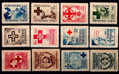 Portugal: Portuguese Red Cross cinderelas. 3 full sets of 4 stamps each from 1941, 1942 and 
