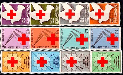 Portugal: Portuguese Red Cross cinderelas. 3 full sets of 4 stamps each from 1970, 1971 and 