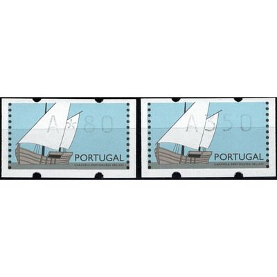LABELS. 1992 – Portuguese Caravel – 16th century. Full set, Correio Azul, CE5l. A 780 and A350.
