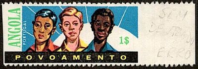 Angola, 1962 - Postal Tax. Settlement. Men of 3 races. Stamp Mf#IP16, 1$00 polychrome, no gum 