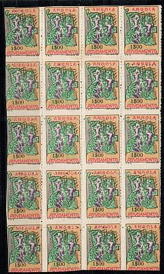 Angola 1965 Postal Tax * Settlement. Map of Angola. Block of 20 stamps Mf#IP19, 1$00 
