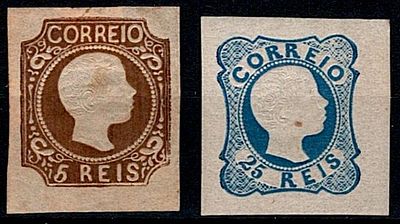 Reprints Portugal 1864 * 1856-58 D. Pedro V, curly hair. Full set of 2 reprints of stamps 