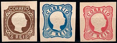 Reprints Portugal 1885 * 1856-58 D. Pedro V, curly hair. Set of 3 reprints of stamps Mf#10, 11 