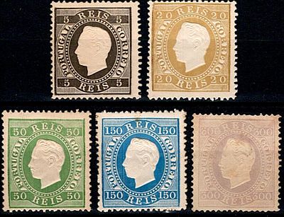 Reprints Portugal 1885 * 1870-76 D. Luis, straight ribbon. Set of 5 reprints of stamps Mf#36 