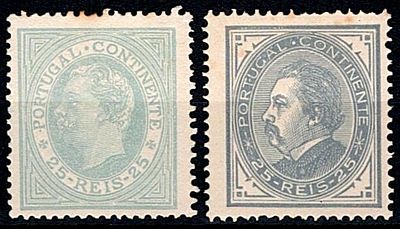 Reprints Portugal 1885 * 1880-81 D. Luis in profile. 2 reprints of stamps Mf#53+54 of 25 reis 