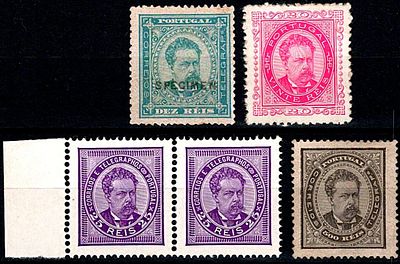 Reprints Portugal 1885 * 1880-81 D. Luis facing forward, new values. Set of 5 reprints of 