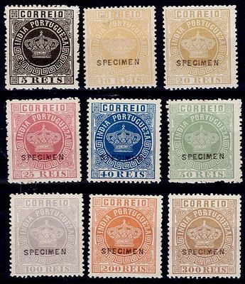 India 1881-83 Crown with surcharge. Stamp Mf#99a, 2 Tgs s/ 50 reis blue, perforation 13.5. New 