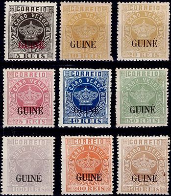 Reprints Guinea 1885 * 1879-84 Crown of Cape Verde with large GUINEA overprint. Full set of 9 