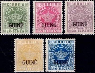 Reprints Guinea 1885 * 1885 Coroa of Cape Verde, new colors, with large GUINEA overprint. Full 