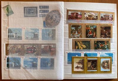Vignettes and Republic of Mozambique. 10-sheet sorter with dozens of stamps and stamp blocks 