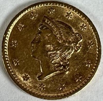 1853 U.S. $1 LIBERTY GOLD COIN. FINE