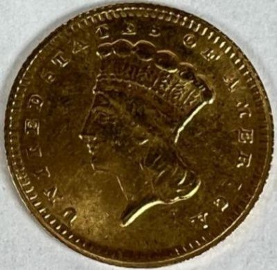 1868 U.S. $1 INDIAN PRINCESS GOLD COIN. XF