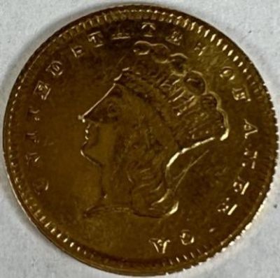 1868 U.S. $1 INDIAN PRINCESS GOLD COIN. XF