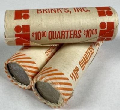 1976 BICENTENNIAL QUARTER ROLLS. THREE ROLLS, BU