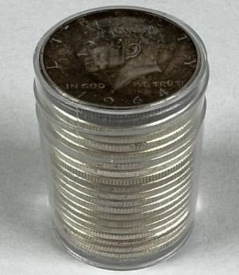 1964 KENNEDY HALF DOLLAR ROLL. 90% SILVER ROLL, MIXED MINTS