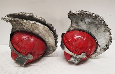 helmets. 1940s football helmets made into roman soldier helmets Dimensions: 14 x 20 x 15 in