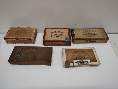 (5) cigar boxes Dimensions: 5 x 21 x 12 in