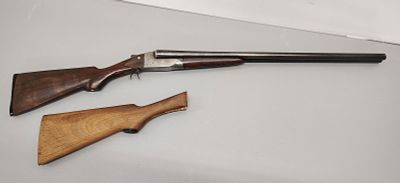 Gun. Ithaca 12 gauge double barrel serial number: 340806 trigger guard is missing Dimensions: 44 