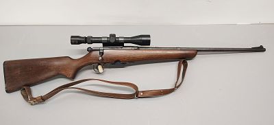 Gun. Savage model: 340 .222 with clip -Tasco 3x9 scope serial number: 7055 Dimensions: 43 x 3 x 10 in